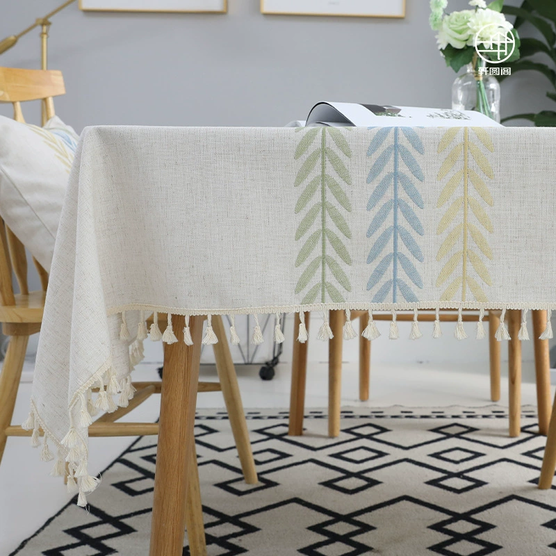 Cotton Linen Rectangular Tablecloth With Tassel Square Table Cloth Dust-Proof Table Cover For Room Decor Restaurant Kitchen Dinning Room Table Cover