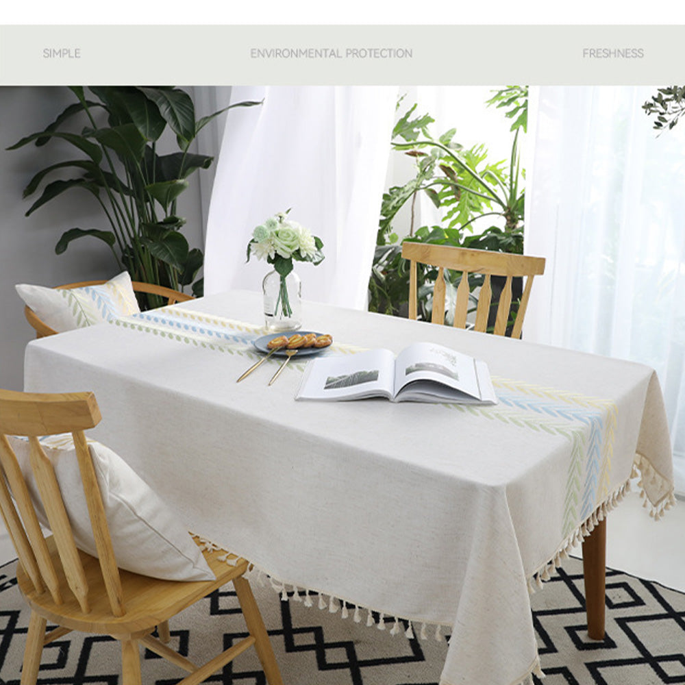Cotton Linen Rectangular Tablecloth With Tassel Square Table Cloth Dust-Proof Table Cover For Room Decor Restaurant Kitchen Dinning Room Table Cover