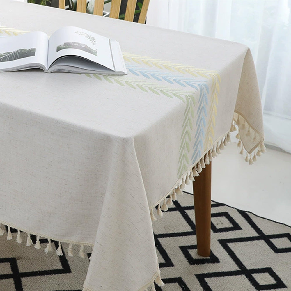 Cotton Linen Rectangular Tablecloth With Tassel Square Table Cloth Dust-Proof Table Cover For Room Decor Restaurant Kitchen Dinning Room Table Cover