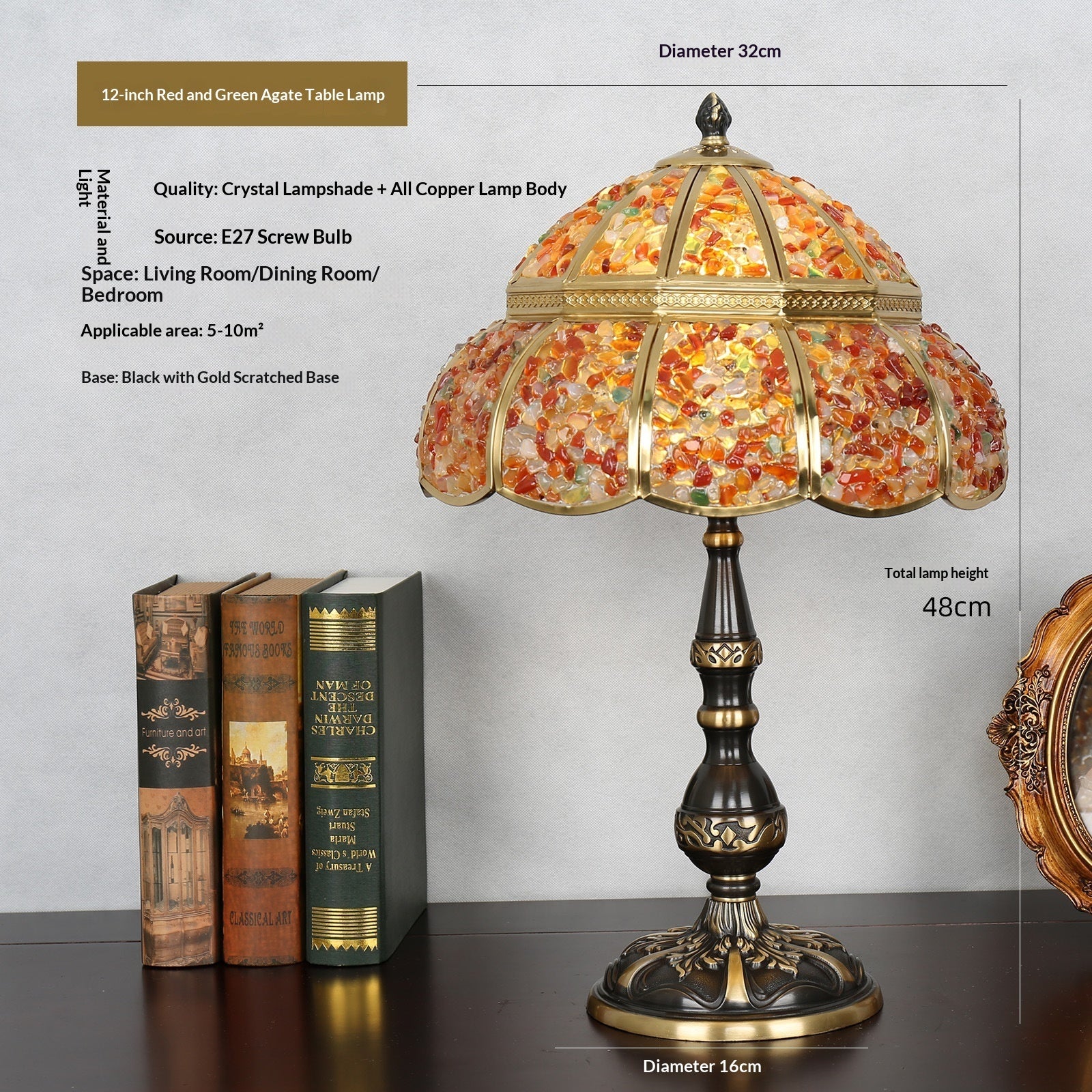 Natural Agate And Pure Copper Home Decor Table Lamp