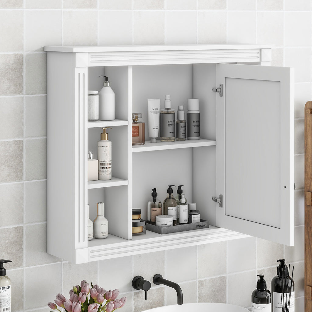 35X 28 Wall Mounted Bathroom Storage Cabinet, Medicine Cabinet, Modern Bathroom Wall Cabinet With Mirror, Mirror Cabinet With 6 Open Shelves Not Include Bathroom Vanity