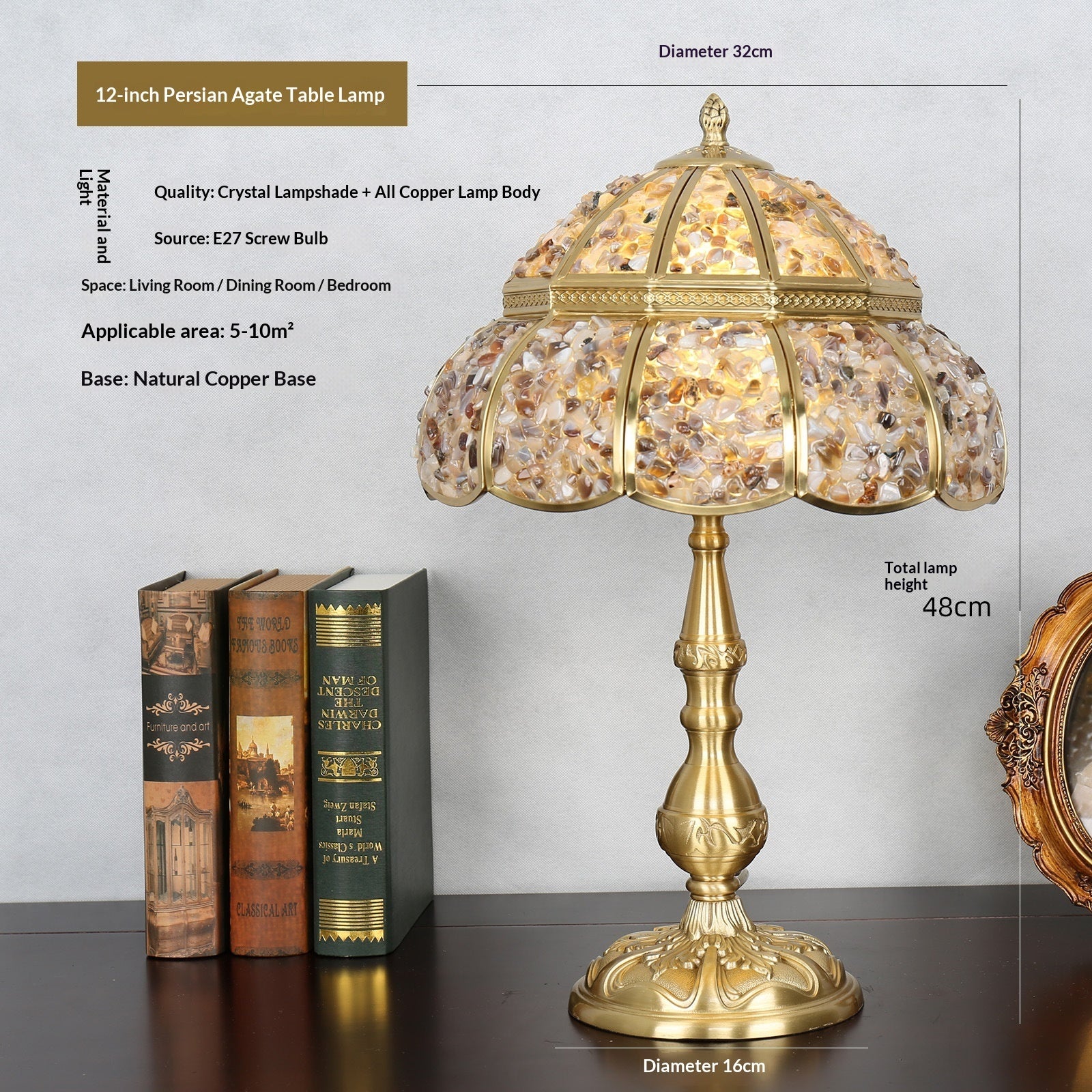 Natural Agate And Pure Copper Home Decor Table Lamp