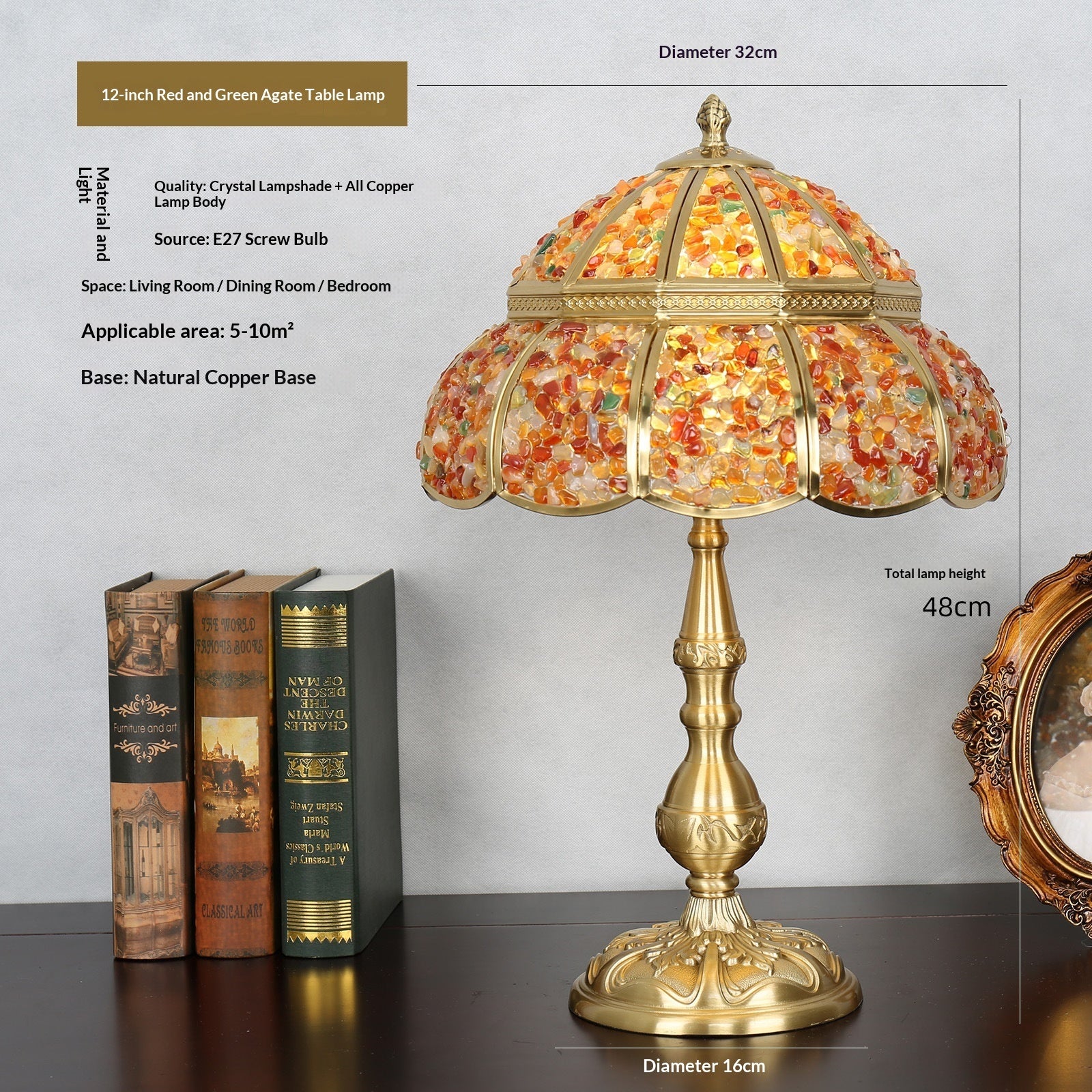 Natural Agate And Pure Copper Home Decor Table Lamp