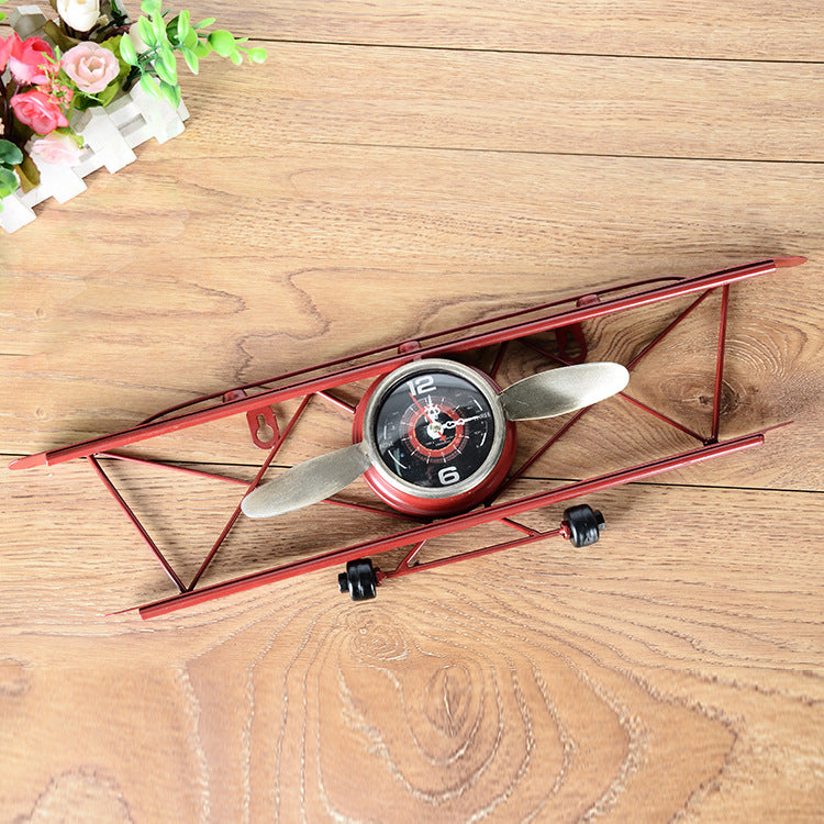 Vintage Wrought Iron Airplane Wall Decor Clock